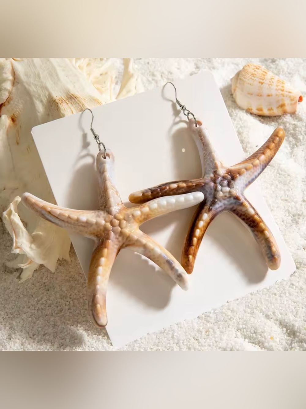 Starfish Drop Earrings in Natural Beige and Brown